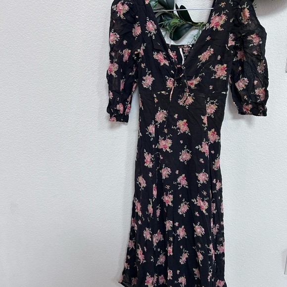 Free People Women's size 0 Black Sea Glass Floral Maxi Dress Lined Boho Flowy - Picture 4 of 16